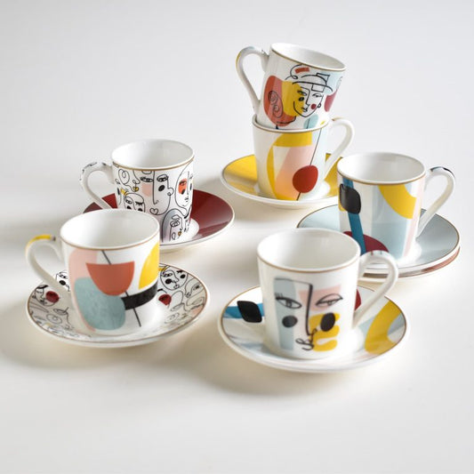 Coffret de 6 tasses à café design - porcelaine de Limoges